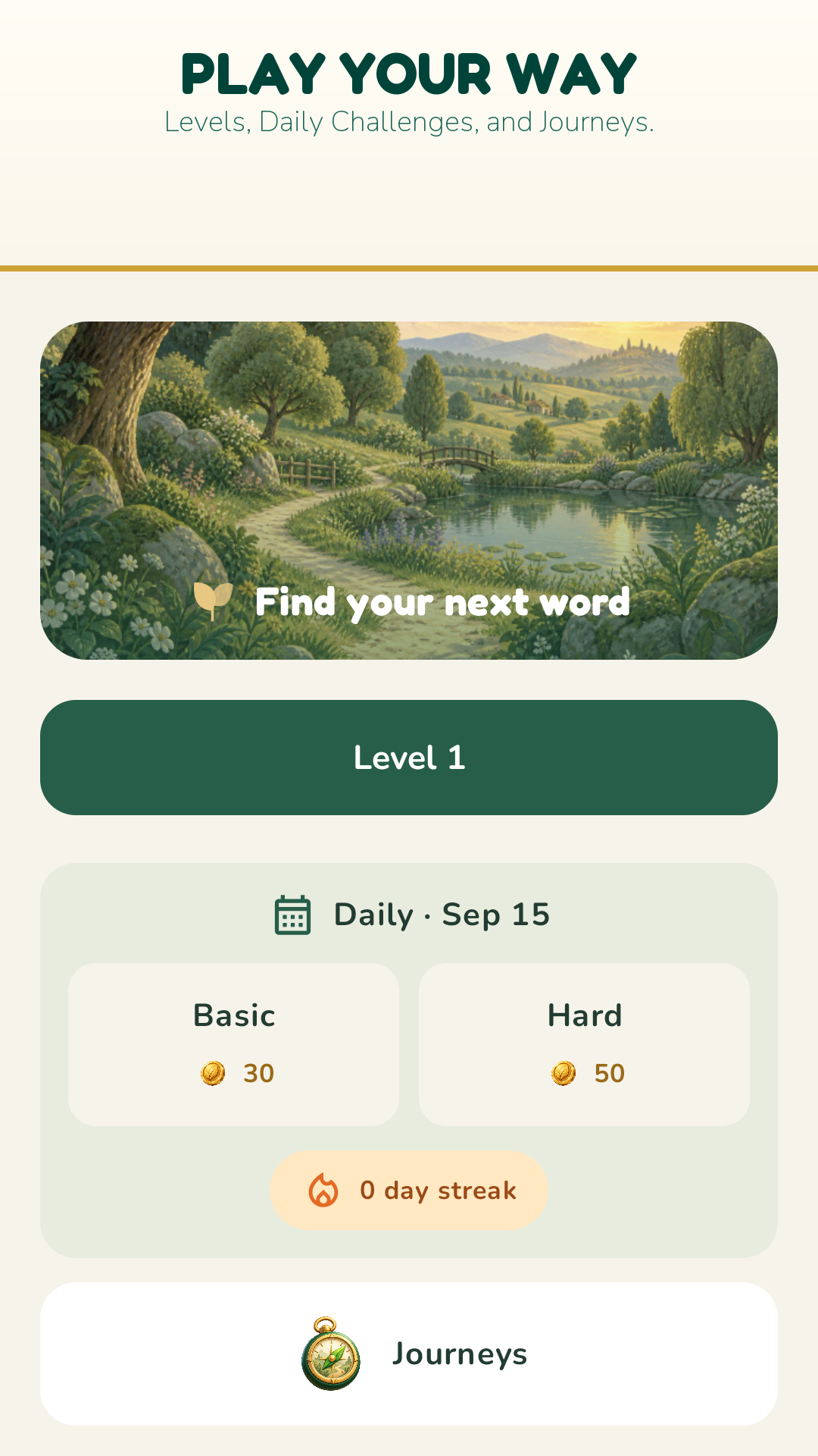 Choose how to play Words Grove