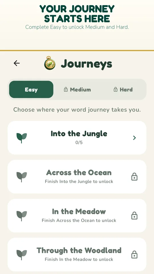 Words Grove Journey chapter selection